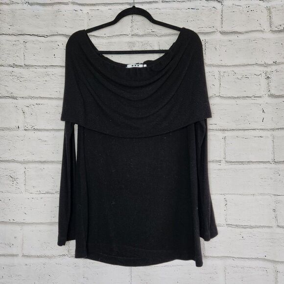 Three Dots Women's Black Off-The-Shoulder Long-sleeved Top Size Large USA - Picture 1 of 12